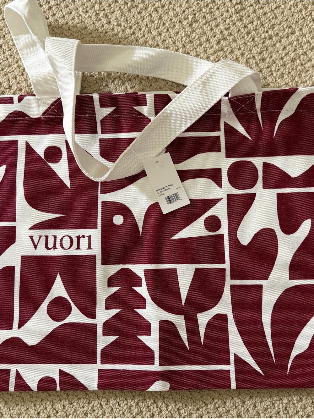 Vuori Burgundy & White Graphic Canvas Tote